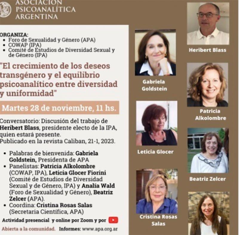 Presentación "El crecimiento de los deseos transgénero y el equilibrio psicoanalítico entre diversidad y uniformidad"